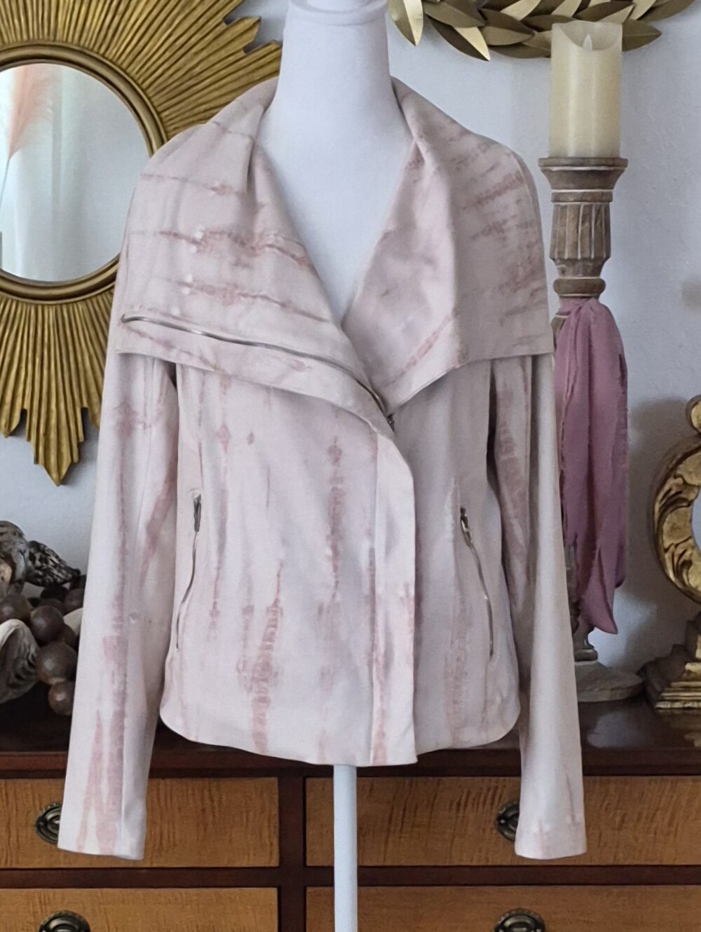 BlankNYC Women's Pink Tie Dye Faux Suede Motorcycle Jacket